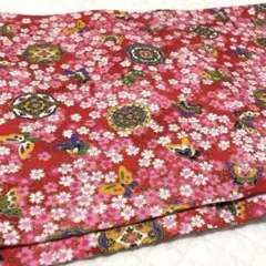 和柄☆桜と蝶のプリント生地 幅112cm長さ2m ♡赤色♡