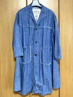 Scolar スカラー デニムコート フリンジ ロング丈 綿100％ ネイビー