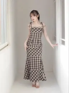 andmary Amelia check long dress beige - メルカリ