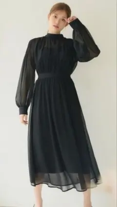 【未着用】LANTINAM ランティナム シアーシフォンワンピース ブラック M