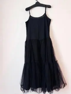 春コーデ　eversince 黒 チュール キャミワンピース