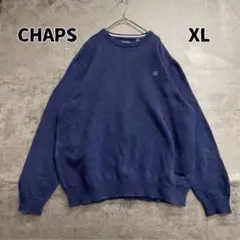 チャップス クルーネック ニットセーター 青 ワンポイント刺繍 XL【9154】のサムネイル