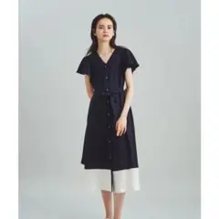 リネンタッチバイカラーワンピース