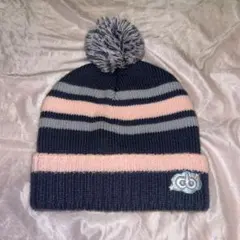 子供用ニット帽　グレー×ピンク