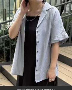 接触冷感/着痩せ シアーオープンカラーシャツ ブルー系のサムネイル