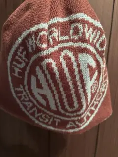 値下げ交渉ありHUF ニット帽 ロゴ入り 水色/茶色 OS