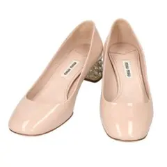 ミュウミュウ　パテントレザー ビジューヒール