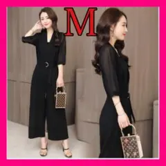 大人気パンツドレスレディース体型カバー着痩せセットアップ結婚式韓国スーツママM