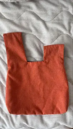 オレンジ コーデュロイ ハンドバッグ