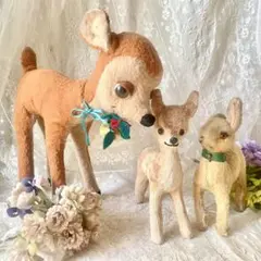 バンビぬいぐるみ3体セット　子鹿小鹿　　フランスアンティーク　ドイツヴィンテージ