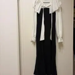 フリル付き黒白ドレス Sサイズ