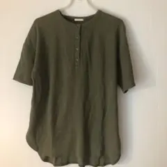 GU ワッフルT ヘンリーネック　オリーブ