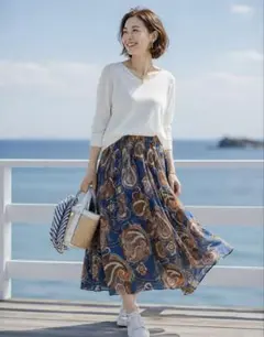【美品】DAMA collection エリカ　ペイズリー柄 ロングL 日本製のサムネイル
