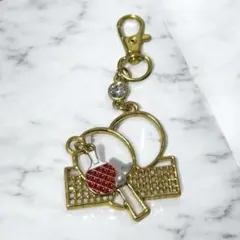 ♡handmade♡ 卓球好きさんのキーホルダー チャーム　赤のミニラケット付き
