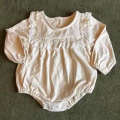 【海外】クリーム色 レースフリルロンパース