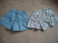 デニムフリルキュロットスカートと花柄キュロットスカート