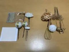 和装髪飾りセット 金色と花