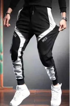 【残り1点】メンズ スウェット風 ジョガーパンツ デーパードスキニー黒ブラック