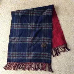中古 厚め生地 チェック柄 ストール フリンジ付き118×49