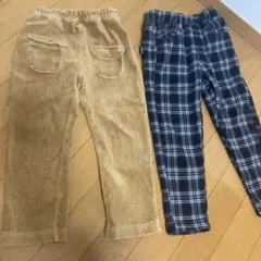 コーデュロイとチェック柄の長ズボンセット