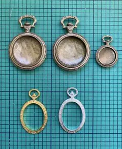 15. レジン　セッティング台　空枠　ミール皿　真鍮古美　懐中時計　まとめ売り