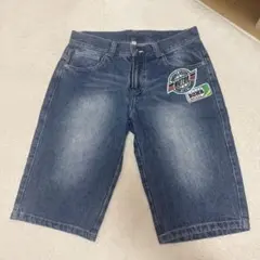 ダークブルー ショートパンツ刺繍ロゴ付き