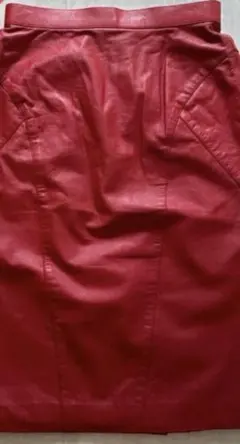 本革　タイトスカート　日本製★赤　11号　W65㎝位　膝下　美品