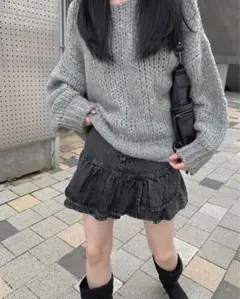 anyonemore フリルグレー デニムスカート