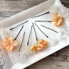 No.13 オレンジ♡紫陽花♡カスミ草♡リボン♡ヘッドパーツ♡お花の髪飾り♡