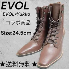 未使用級☆EVOL×Yukkoコラボ本革レースアップブーツ 24.5cm
