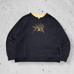 USA古着小鳥刺繍スウェットトレーナーブラック動物アニマル柄レトロヴィンテージM