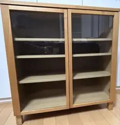 廃盤 無印良品 脚付き オーク材 キャビネット ガラス扉 観音開き