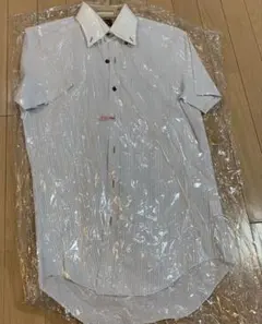 タケオキクチ　ボタンダウン　半袖ワイシャツ　2 Mサイズ　白ホワイト　ストライプ