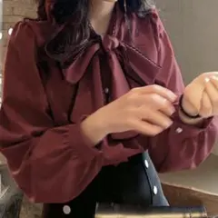 ボウタイブラウス リボンブラウス 赤 ワインレッド レディース 春服