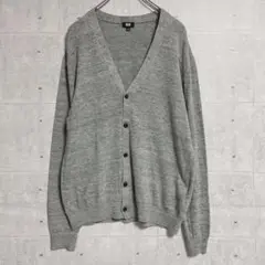 【UNIQLO】ユニクロ　メンズカーディガン　（Ｌ）　羽織り　麻混　薄手　グレー