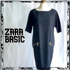 ZARA BASIC ザラベーシック ひざ丈 ワンピース 五分袖 ブラック S