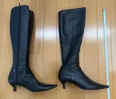 ブラックレザー ロングブーツ ヒール5cm