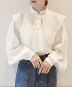 最終値引き　付け襟付きスタンドネックブラウスのサムネイル