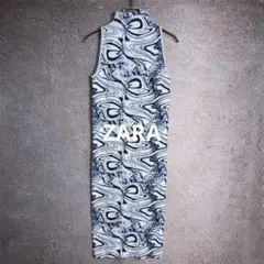 ZARA ザラ Blue Marble Jacquard Midi Dress