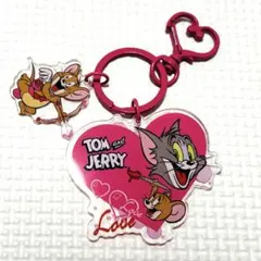 トムとジェリー トムジェリ アクリルキーホルダー ハート ピンク 海外製品