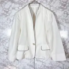 【ノアジェ】ノーカラージャケット（白）透け感あり サマージャケット　パールボタン