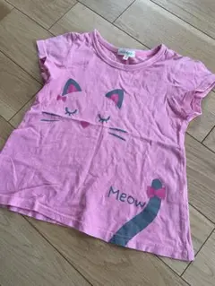猫柄 ピンク 半袖 Tシャツ 110cm 3can4on サンカンシオンのサムネイル