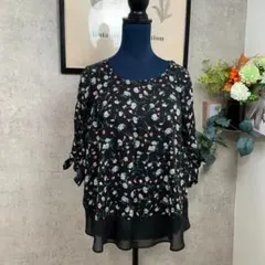 【美品】Saburoku シャツ ブラウス 半袖 シアー M ブラック 花柄