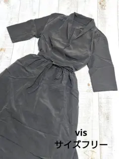 vis カシュクール風七分袖 ワンピース