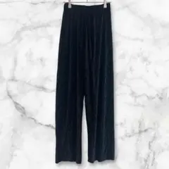 イング　黒　ワイドパンツ　ベロア生地　プリーツ　ウエストゴム　M シンプル