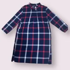 ネイビー レッド チェック柄 長袖ワンピース Mサイズ