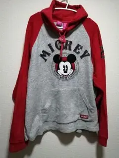 Disney ミッキーマウス 赤/グレー フリースパーカー Lサイズ