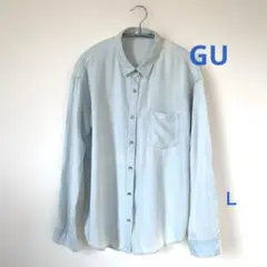 ライトブルー　シャツ 長袖 ボタンアップ　GU