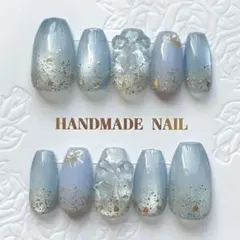 ★値下げ中★水色マグネットのネイルチップ　リボンパーツ付き