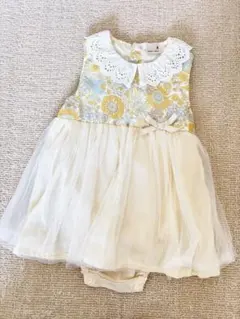 【美品】petit main 花柄レース黄色ワンピース 80㎝